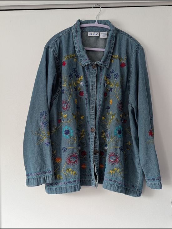 Blair Tops - Blair Vintage Floral-Embroidered Denim Button-Down Ladies' Shirt 100% Cotton